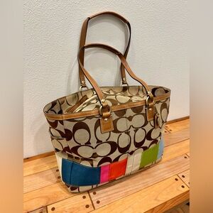 Coach Signature Khaki C Multicolor Stripe Diaper Bag RARE EUC